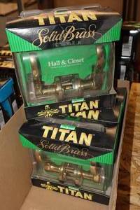 lot 390 image: Lot of (4) Titan Solid Brass Hall & Closet Door Knob Sets