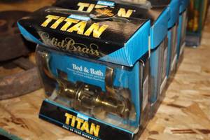 lot 393 image: Lot of (4) Titan Solid Brass Bed & Bath Door Knob Sets