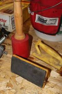 lot 725 image: 30-oz Shop Fox Mallet and (2) Sanding BlocksPanel Carriers