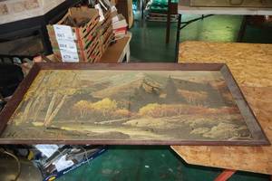 lot 993 image: Vintage Wood Framed Wall Art - Nature Scene