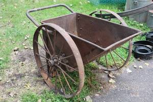 lot 1471 image: Vintage Metal Cart with Steel Wheels