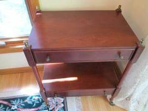 lot 121 image: Vintage Wood 2-tier serving cart wi...