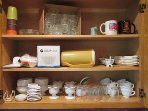 lot 143 image: Variety of milk glass style mugs, v...
