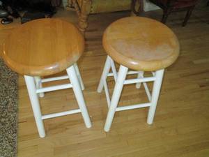 lot 175 image: Pair of white and natural wood stoo...