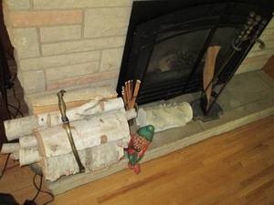 lot 182 image: Antique Brass tone log holder, fire...