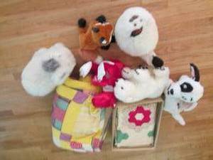 lot 214 image: Patchwork quilt and stuff animals...