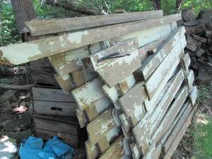 lot 87 image: Vintage fence sections, wood crates...