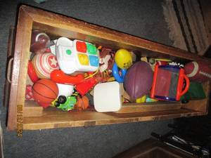lot 397 image: Toy box with vintage toys cowboys a...