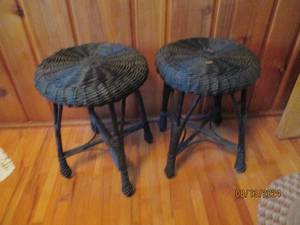 lot 485 image: 2 black wicker stools...