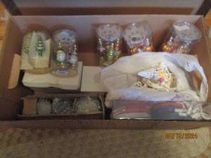 lot 488 image: Box of Christmas ornaments and cand...