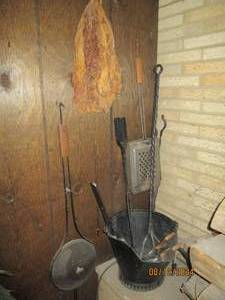lot 361 image: Vintage metal fireplace tools and b...