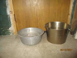 lot 379 image: Metal bowl and bucket with handles