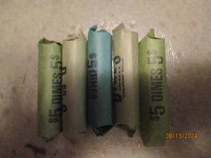 lot 456 image: 5 - 5 dollar rolls of dimes. As fou...