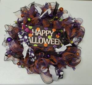 Halloween Wreath   Lighted Happy Halloween Wreath  - Homemade