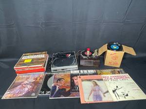 Vintage Record Collection with Technics Turntable and RCA Victor Turntable