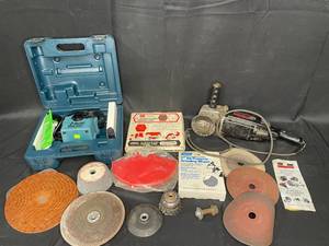 Lot of Drill Doctor Drill Bit Sharpener and Craftsman Grinder with Assorted Grinding Wheels