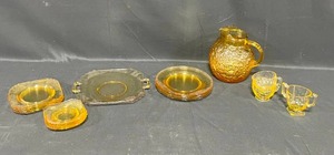 Vintage YellowLight Amber Glassware Set - Plates, Pitcher, and Cups