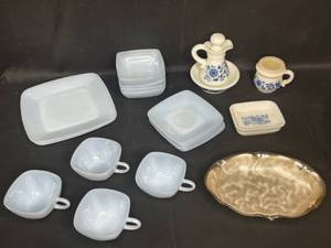 Lot of Vintage WhiteVery Light Blue Dinnerware and Decorative Dishes