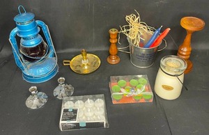 Assorted Candle Holders, Lantern, and LED Tealights Lot