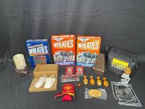Vintage Collectibles Lot Sears Footwear Baby Shoes, Collectable Wheaties Boxes, and More