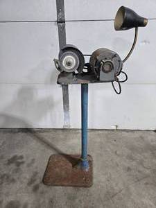 Vintage Bench Grinder on Stand with Integrated Lamp