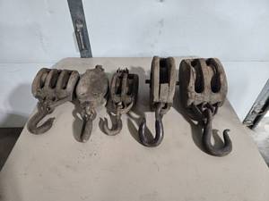 Lot of 5 Vintage Pulley Blocks with Hooks