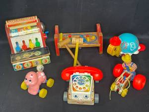 Lot of Vintage Wooden Toys and Pull Toys