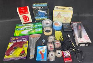 Assorted Lot of Home and Repair Items - Includes Light Keeper Pro, Tape Dispenser, Tape Rolls, and Tools