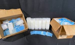Lot of Plastic Storage Containers with Blue Lids