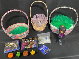 Collection of Holiday Baskets and New Year Decorations
