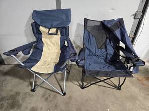 Lot of 2 Folding Camping Chairs with Cup Holders