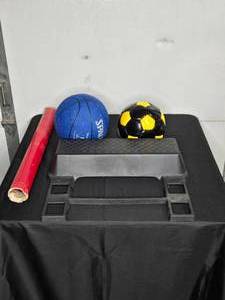 Assorted Lot Step Stool Attachment, Basketball, Soccer Ball, and Posters