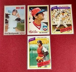 lot 7 image: (4) Vintage Red Sox Legends Cards - Yaz & Fisk
