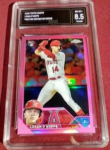 lot 10 image: 2023 Topps Chrome Logan OHoppe Pink Refractor Rookie - GMA 8.5