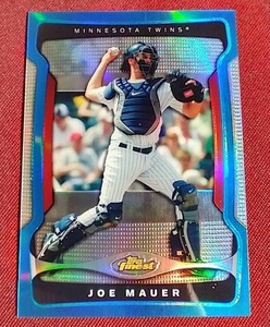 lot 50 image: 2009 Topps Finest Joe Mauer Blue Refractor Card - #d399