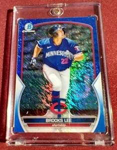 lot 54 image: 2023 Bowman Chrome Brooks Lee Shimmer Refractor Prospect Card - #d150
