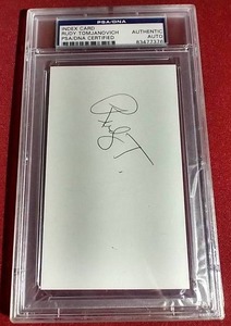 lot 135 image: Rudy Tomjanovich Signed Note Card - PSA Authenticated & Slabbed