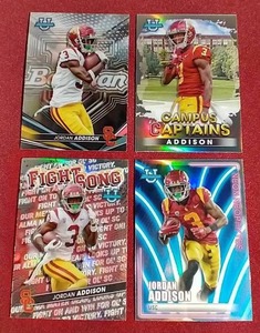 lot 141 image: (4) Bowman University Jordan Addison Rookie Cards - (3) Refractors