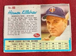 lot 142 image: 1962 Post Cereal Harmon Killebrew Card