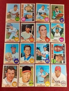 lot 149 image: (16) 1968 Topps Baseball Cards