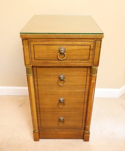 lot 25 image: Beautiful RWay Side-Table Nightstand wFour-Drawers and Tempered Glass Top
