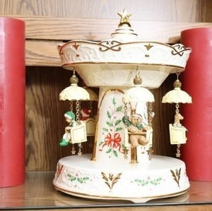 lot 55 image: Lenox Holiday Carnival Swing Centerpiece Music Box Carousel Santa Bear Reindeer WBox