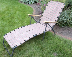 lot 68 image: Patio FurnitureDeluxe Steel-Framed Folding Web Chaise Lounge Lawn Chair