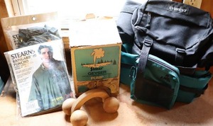 lot 120 image: Garage Shop...Simer Geyser Submersible Pump, Stearns Rain Gear Etc.