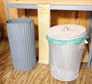 lot 126 image: Solid Brass Door Kick Plate, Garbage Can, Coiled Mat