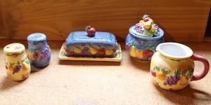 lot 132 image: Sango Sangria By Sue Zipkin Covered Butter, Salt & Pepper, Cream & Sugar...