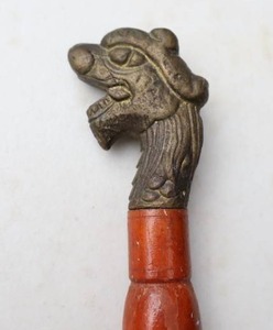 lot 146 image: RARE...Vietnam War Swagger Stick Wood Brass Dragons Head Irish Shillelagh 34-Inch Walking Stick