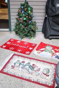 lot 155 image: Holiday DeCor Christmas Rugs and Lighted 3-Foot Tree