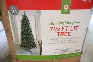 lot 173 image: Holiday DeCor7 12 Foot Virginia Slim Pine Christmas Tree w400 Clear Mini Lights