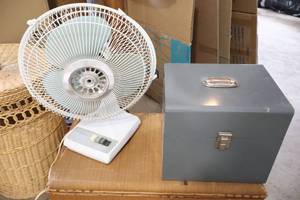 lot 174 image: Portable Metal File Cabinet, Tabletop Floor Oscillating Fan